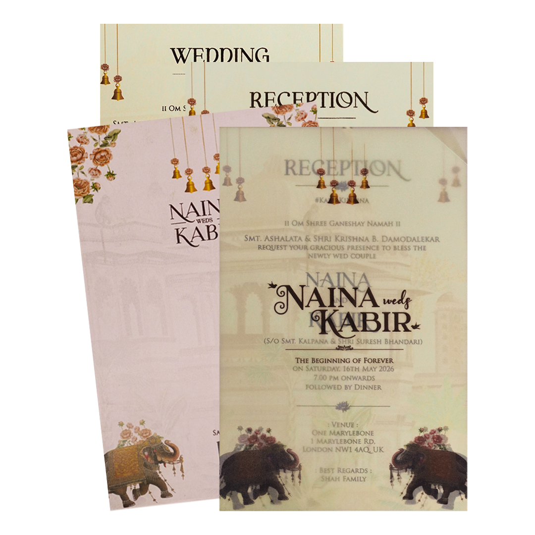 Elephant Carriage Cream Insert Wedding Card-KSH71040