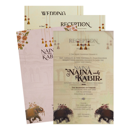 Elephant Carriage Cream Insert Wedding Card-KSH71040