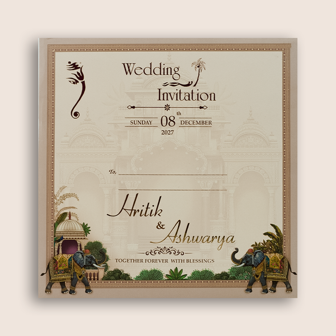 Beige Elephant Padded Marriage Card - KSH18630