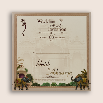 Beige Elephant Padded Marriage Card - KSH18630
