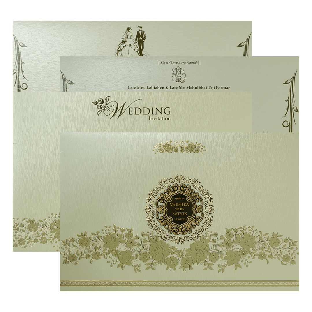 Pastel Green Gold Floral Padded Wedding Card-KSSC2380