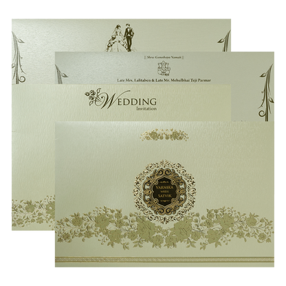 Pastel Green Gold Floral Padded Wedding Card-KSSC2380
