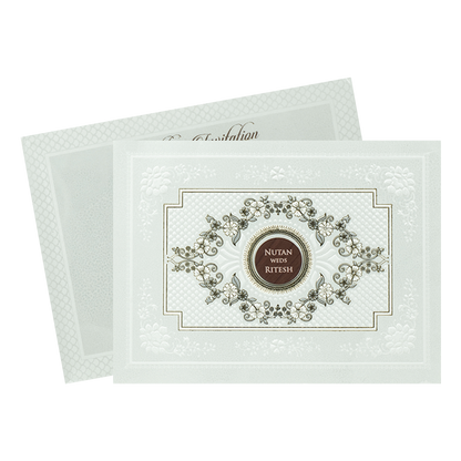 White Floral Embossed Medallion Wedding Card -KRE28610