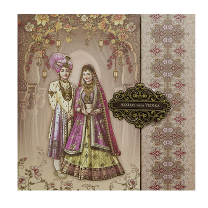 Brown Bride and Groom Padded Wedding Card - KSH72830