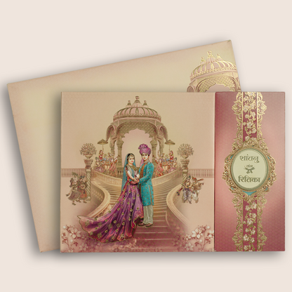 Pink Bride Groom Door Style Wedding Card - KAA06180