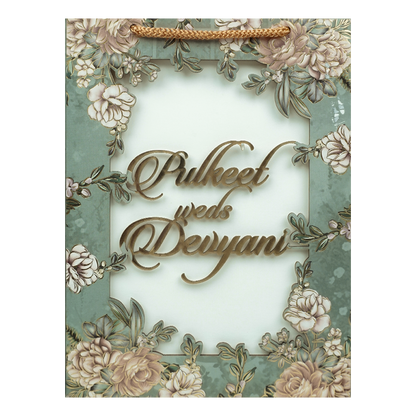 Green Floral Bag Wedding Card-KJTS1807