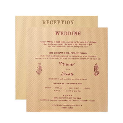 Cream Square Emblem Padded Wedding Card-KMMWD1162
