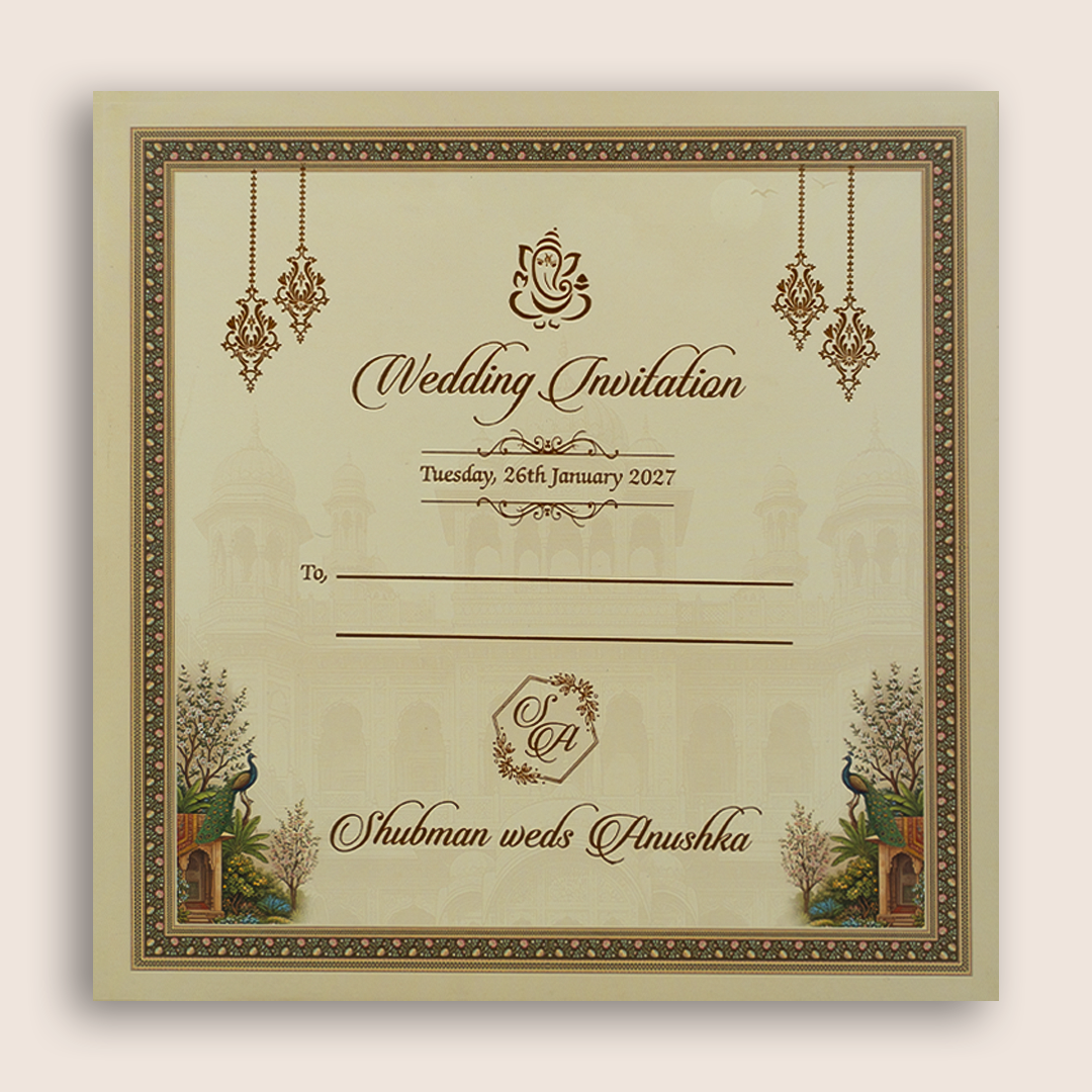 Beige Royal Palace Padded Wedding Invitation Card - KRB10760