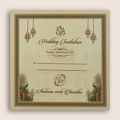 Beige Royal Palace Padded Wedding Invitation Card - KRB10760
