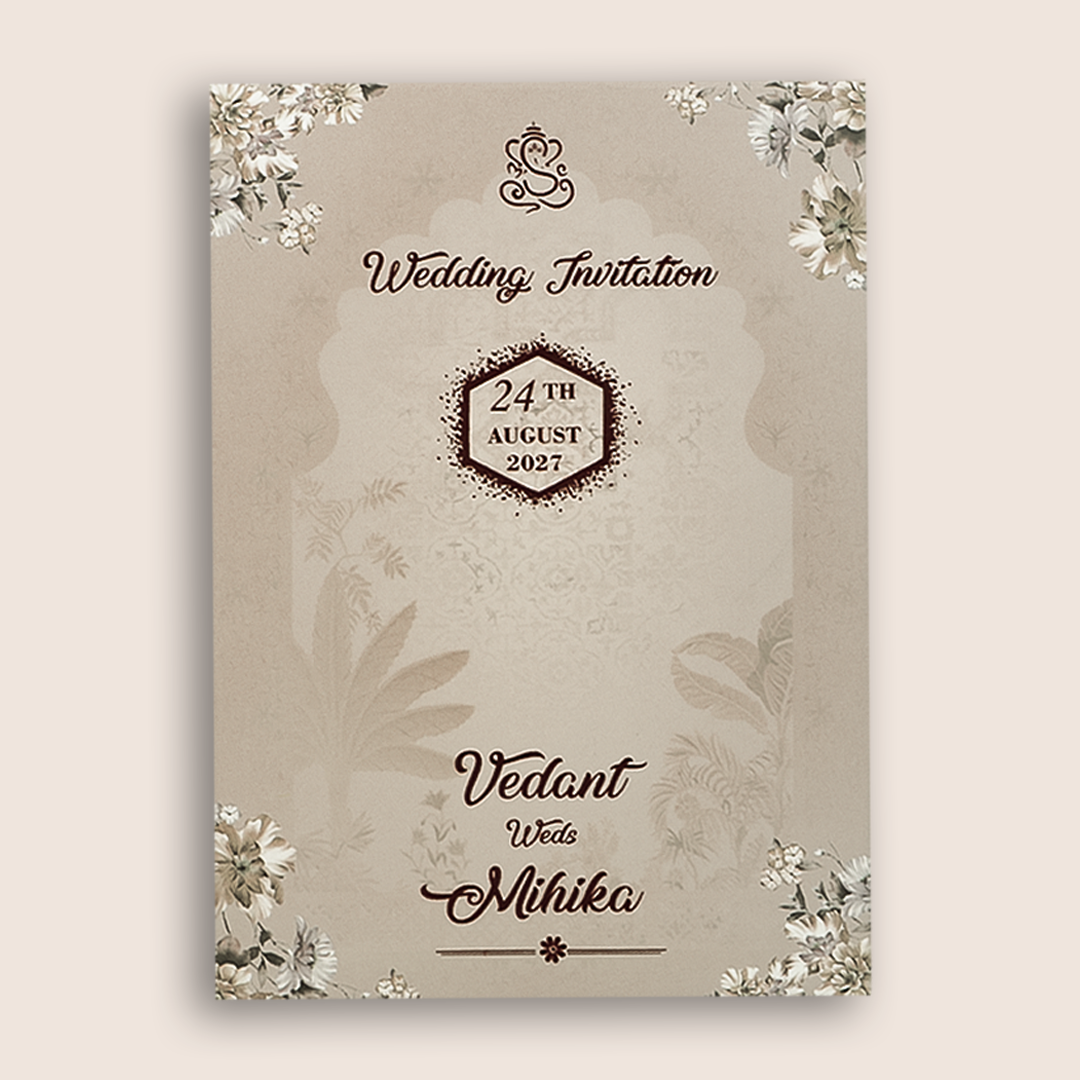 Pale Pink Floral Padded Door Style Invitation Card - KVN06840