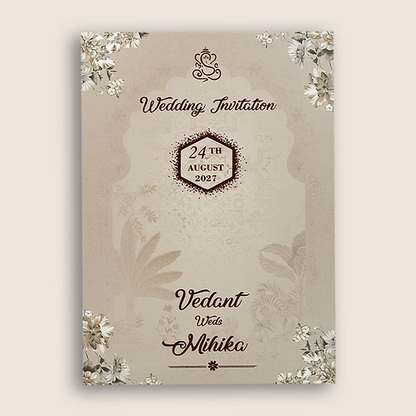Pale Pink Floral Padded Door Style Invitation Card - KVN06840