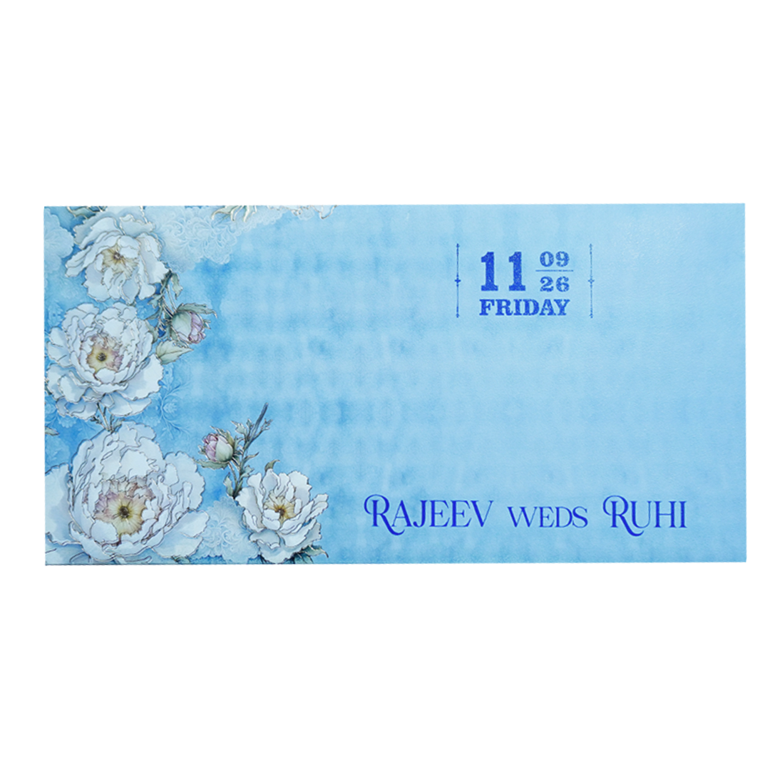 Sky Blue Floral Wedding Invitation Card-KPR06550