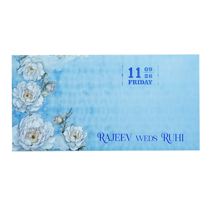 Sky Blue Floral Wedding Invitation Card-KPR06550