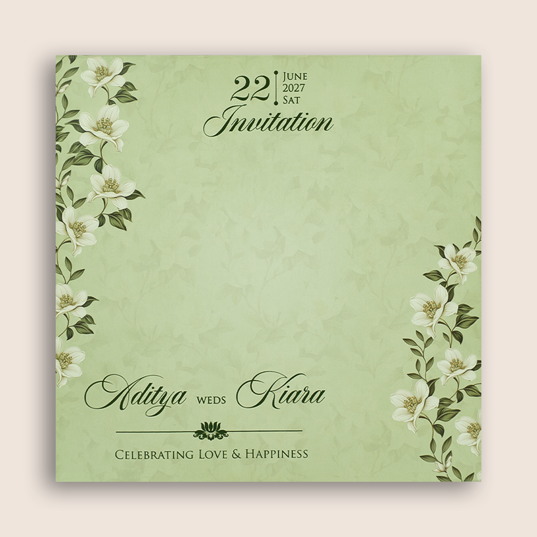 Mint Green Floral MDF Laser Cut Marriage Card - KFR17050