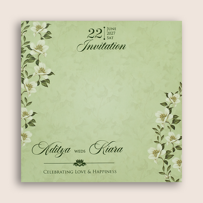 Mint Green Floral MDF Laser Cut Marriage Card - KFR17050