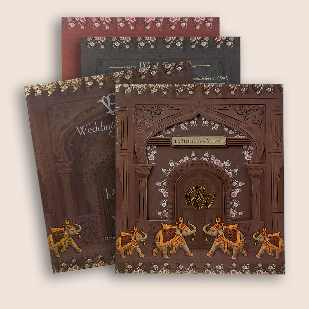 Brown Elephant Laser Cut Padded Invitation Card - KVN07920