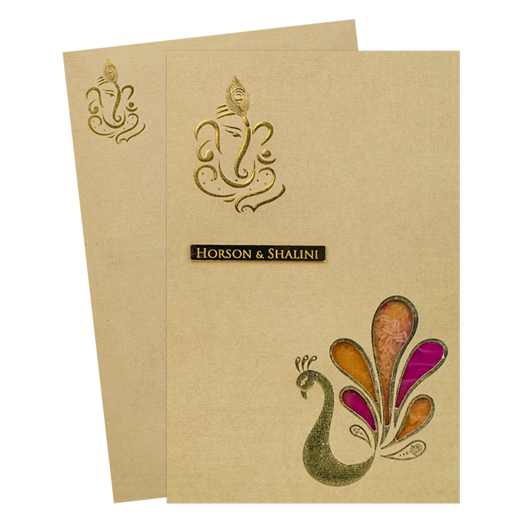 Gold Padded Floral God Wedding Card-KNK2907