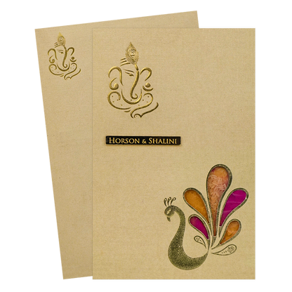 Gold Padded Floral God Wedding Card-KNK2907