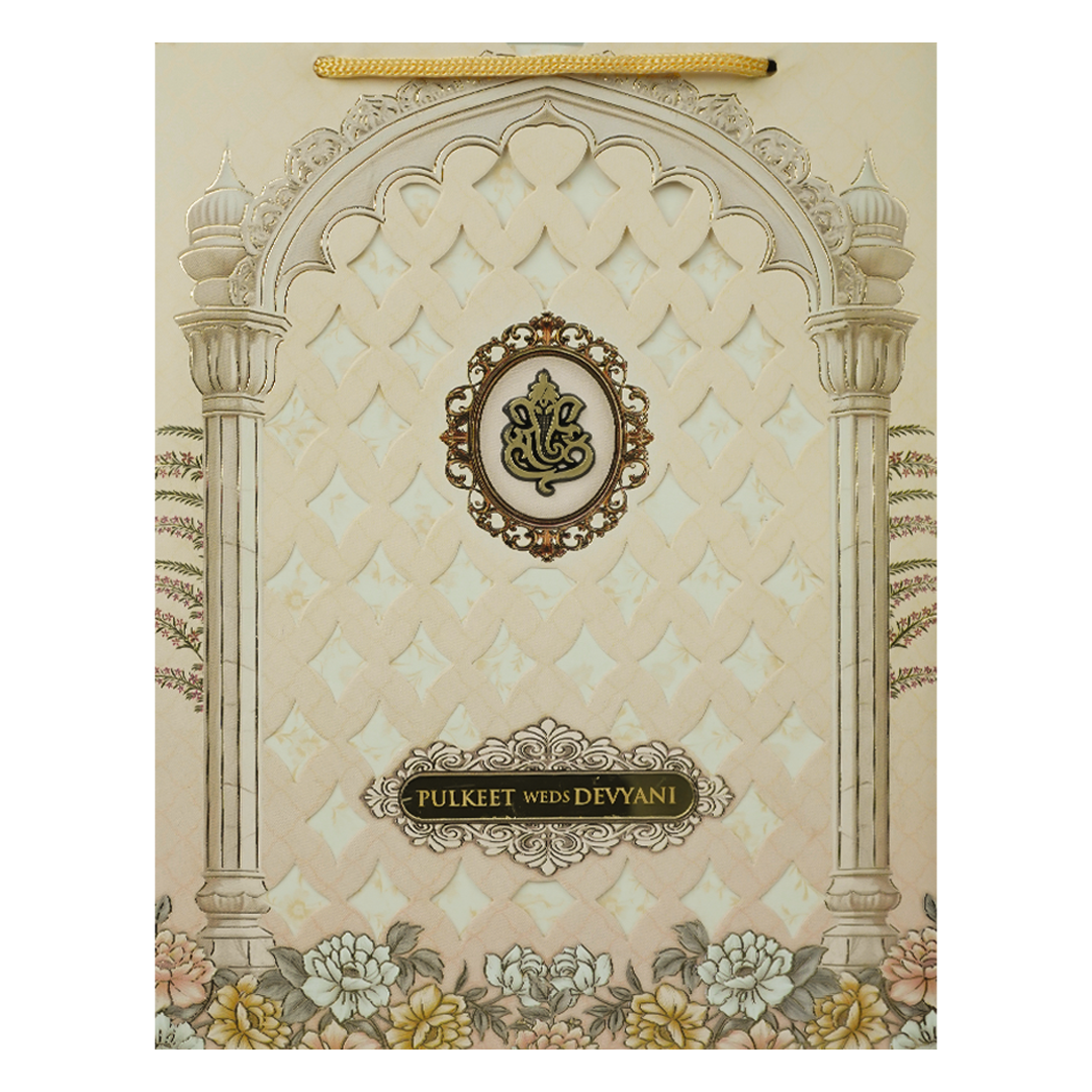 Cream Palace Arch Floral Bag Wedding Card-KJTS1839