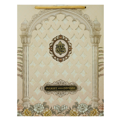 Cream Palace Arch Floral Bag Wedding Card-KJTS1839