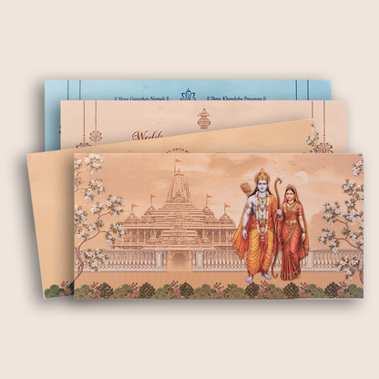 Sandal Embossed Lord Rama Sita Wedding Invitation - KVN08020