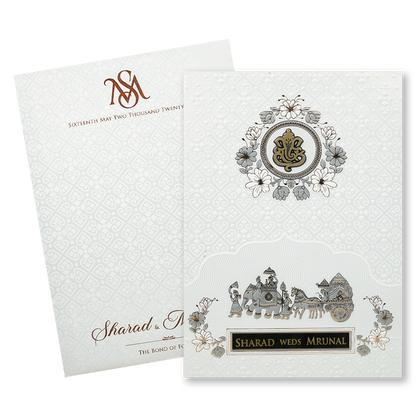 White Embossed Floral Wedding card-KRE28670