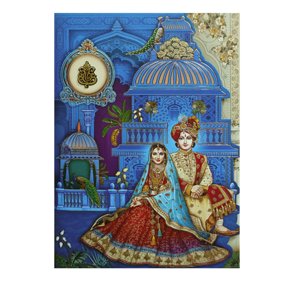 Royal Blue Gold Foil 3 Fold Bride and Groom Wedding Invitation Card-KRB09010