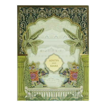 Green Palace Elephant Laser Cut Wedding Card - KFR16260