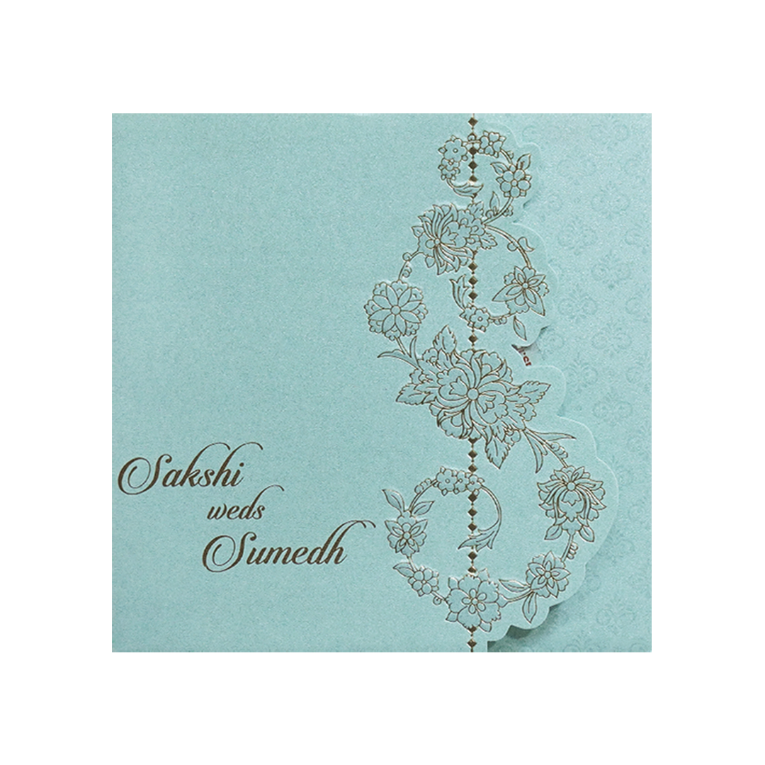 Sky Blue Floral Laser Cut Wedding Card-KPR06160
