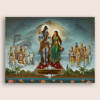 Blue Lord Shiva Parvathi Padded Wedding Invitation Card - KRB10780