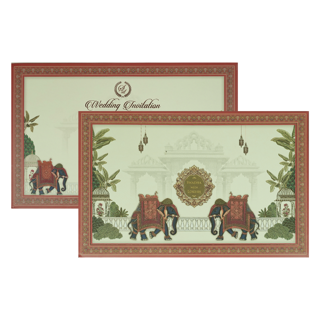 Cream Palace Elephant Padded Wedding Card-KRE27830