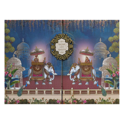 Blue Elephant Procession Padded Wedding Card - KSH72570