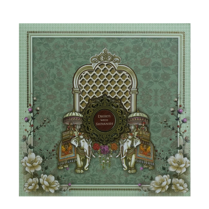 Green Palace Padded Wedding Card - KSH72720