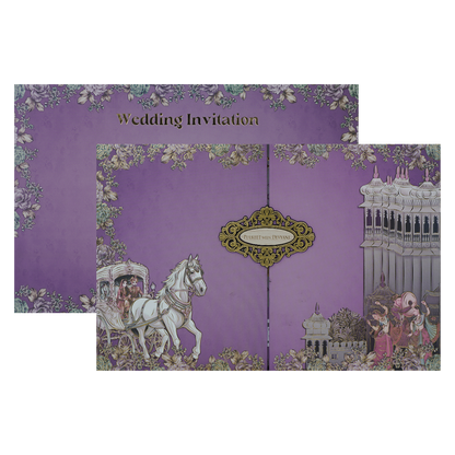 Purple Baraat Padded Wedding Card-KJTS1828