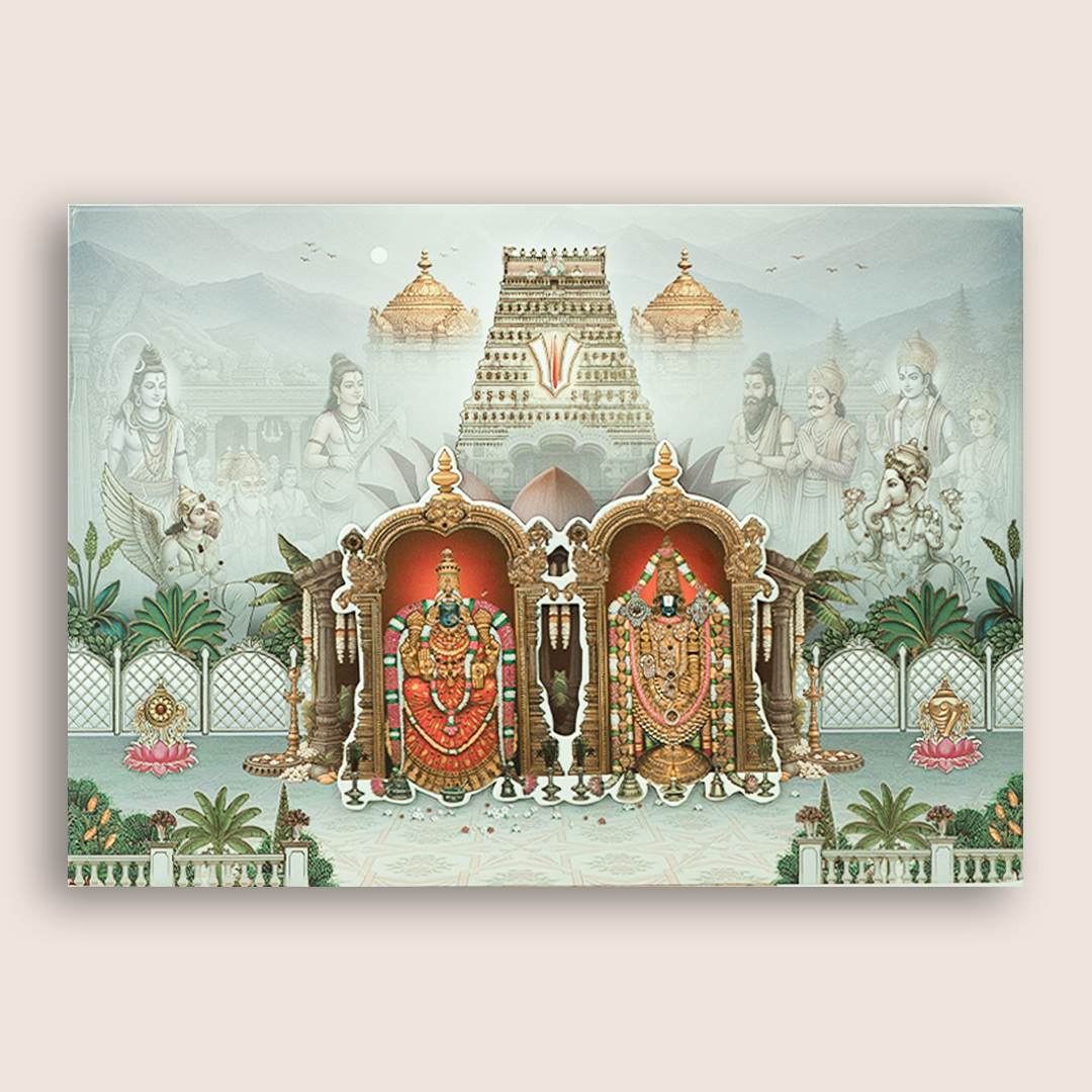 Blue Lord Balaji Padmavathi Padded Marriage Card - KSH18210