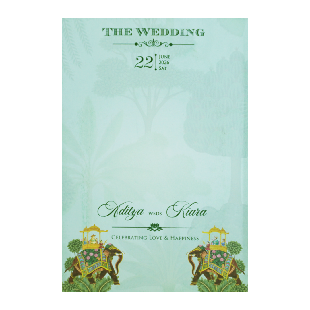 Mint Green Palace Elephant Laser Cut Wedding Card - KFR15130
