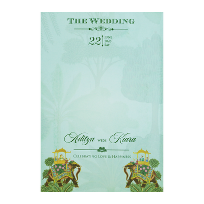 Mint Green Palace Elephant Laser Cut Wedding Card - KFR15130