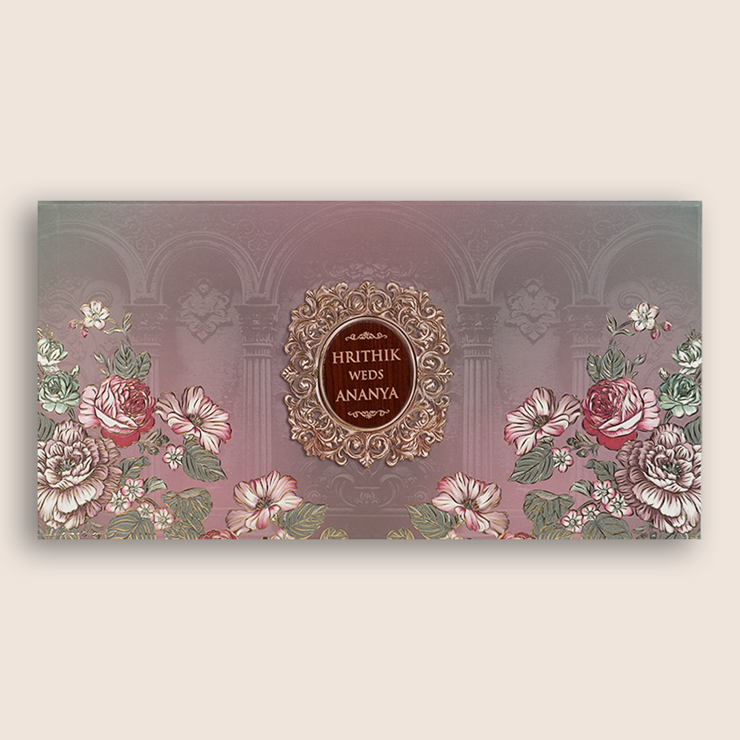 Purple Floral Embossed Padded Marriage Invitation - KVN07810