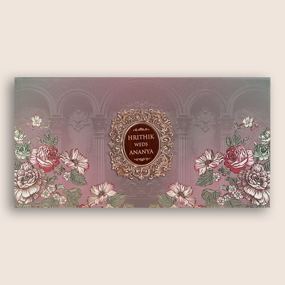 Purple Floral Embossed Padded Marriage Invitation - KVN07810