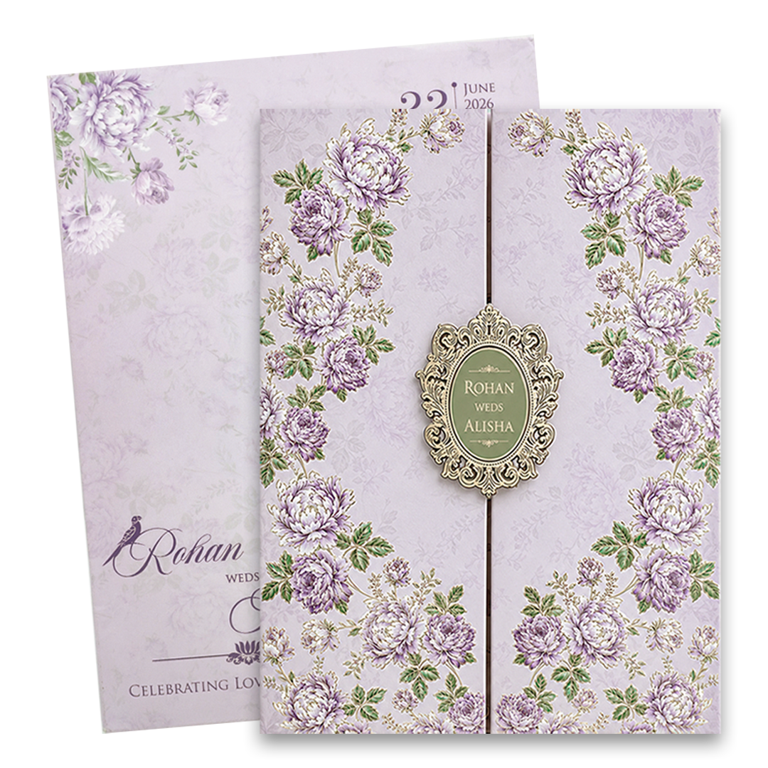 Lavender Floral Door Style Wedding Card - KFR15340