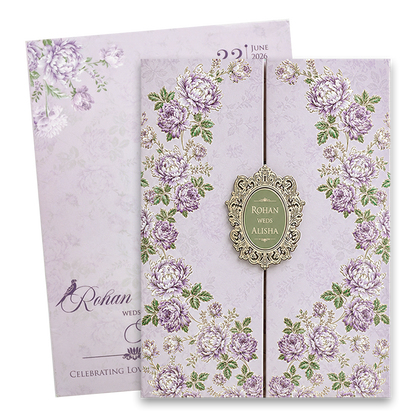 Lavender Floral Door Style Wedding Card - KFR15340