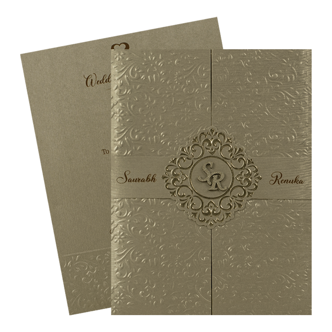 Gold Textured Floral Wedding Card-KSI64720