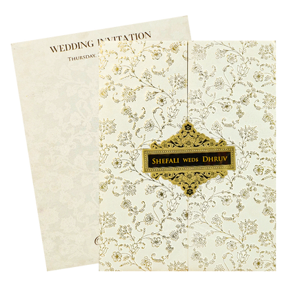 White Gold Foil Floral Padded Wedding card-KRE28240