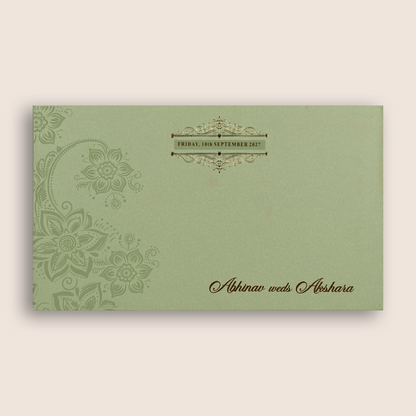 Pista Green Floral Padded Invitation Card - KPR024530