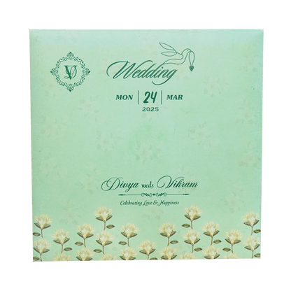 Green Floral Fancy Opening Wedding Card-King of Cards