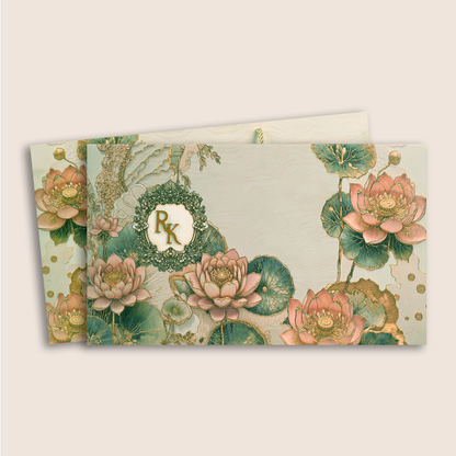 Grey Lotus Floral Padded Bag Style Invitation Card - KPR024720