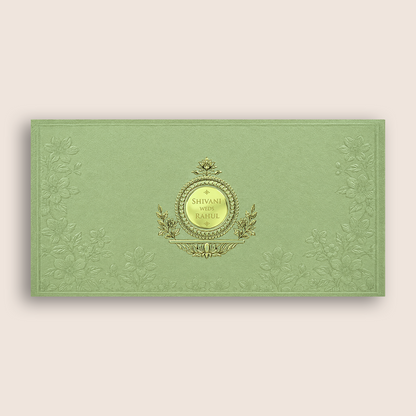 Pista Green Embossed Floral Wedding Card - KPR07580