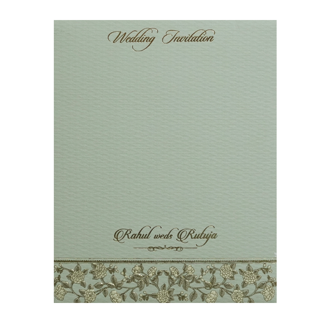 Green Gold Floral Double Door Padded Wedding Card-KMMWD1106