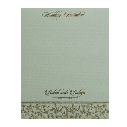 Green Gold Floral Double Door Padded Wedding Card-KMMWD1106