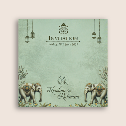 Pastel Green Floral Door Style Wedding Invitation Card - KJTS1913